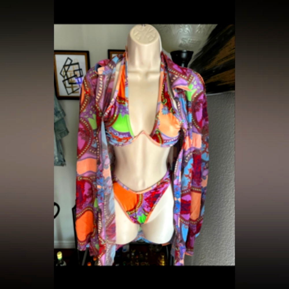 Colorful Bikini Set with Cover-Up